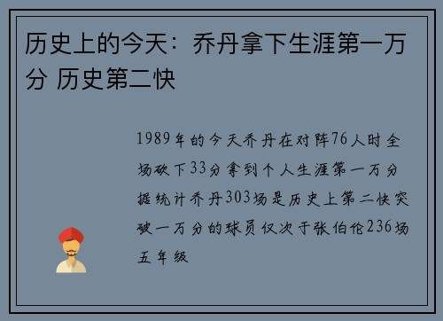历史上的今天：乔丹拿下生涯第一万分 历史第二快